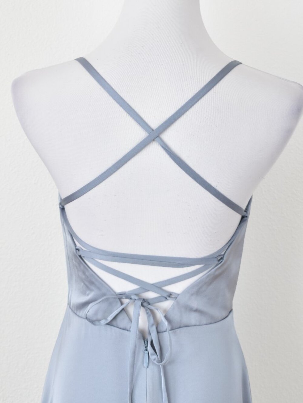 Azazie Mei Dusty Blue Metallic Satin Formal Dress - 4 - Picture 10 of 11